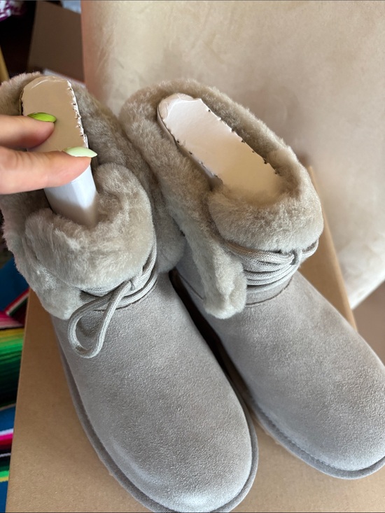 UGG Shoes - UGG Taupe Suede Shearling Lace-Up Booties